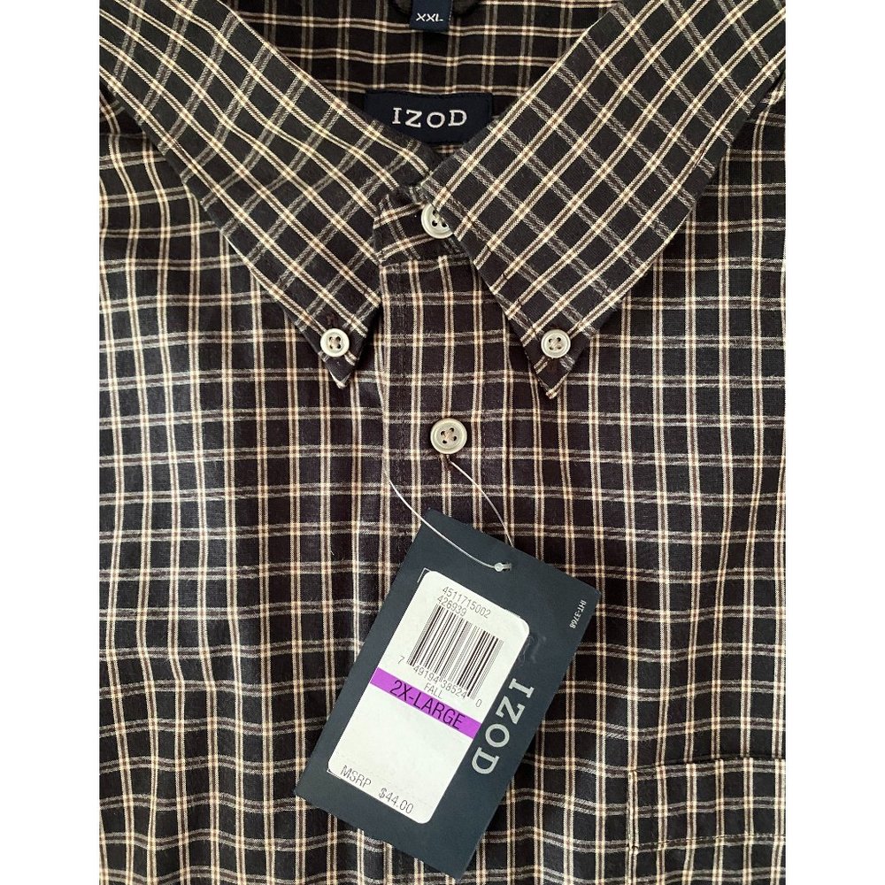 NWT Mens IZOD Brown Check LS Button Dress Shirt Size XXL (2X-Large) MSRP$44
